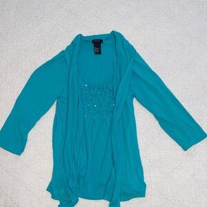 Teal Layered Knit Top with Beaded Front